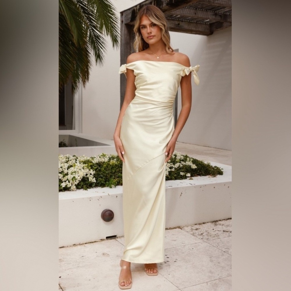Billy J Frida Satin Maxi Dress Women 4 Yellow NWT Cowl Tie Shoulder IDS1208